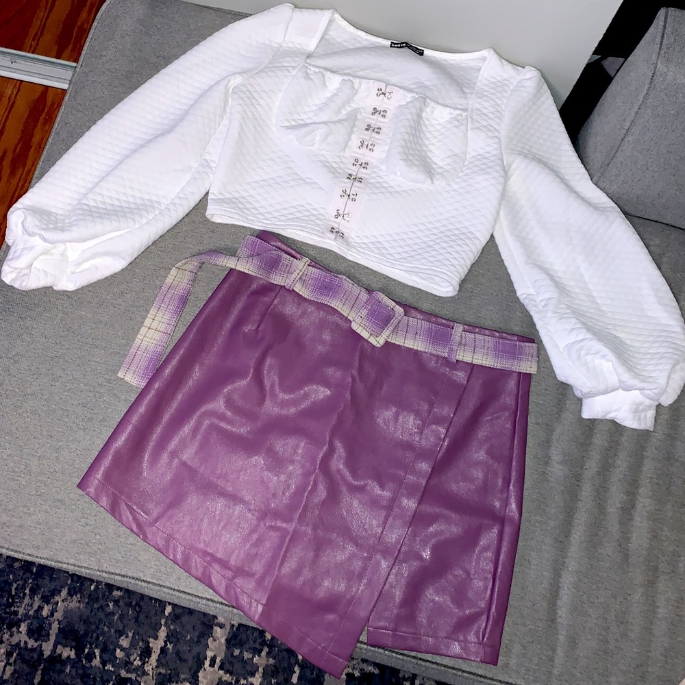 COMPLETE OUTFIT SET - FAUX LEATHER SKIRT & TOP